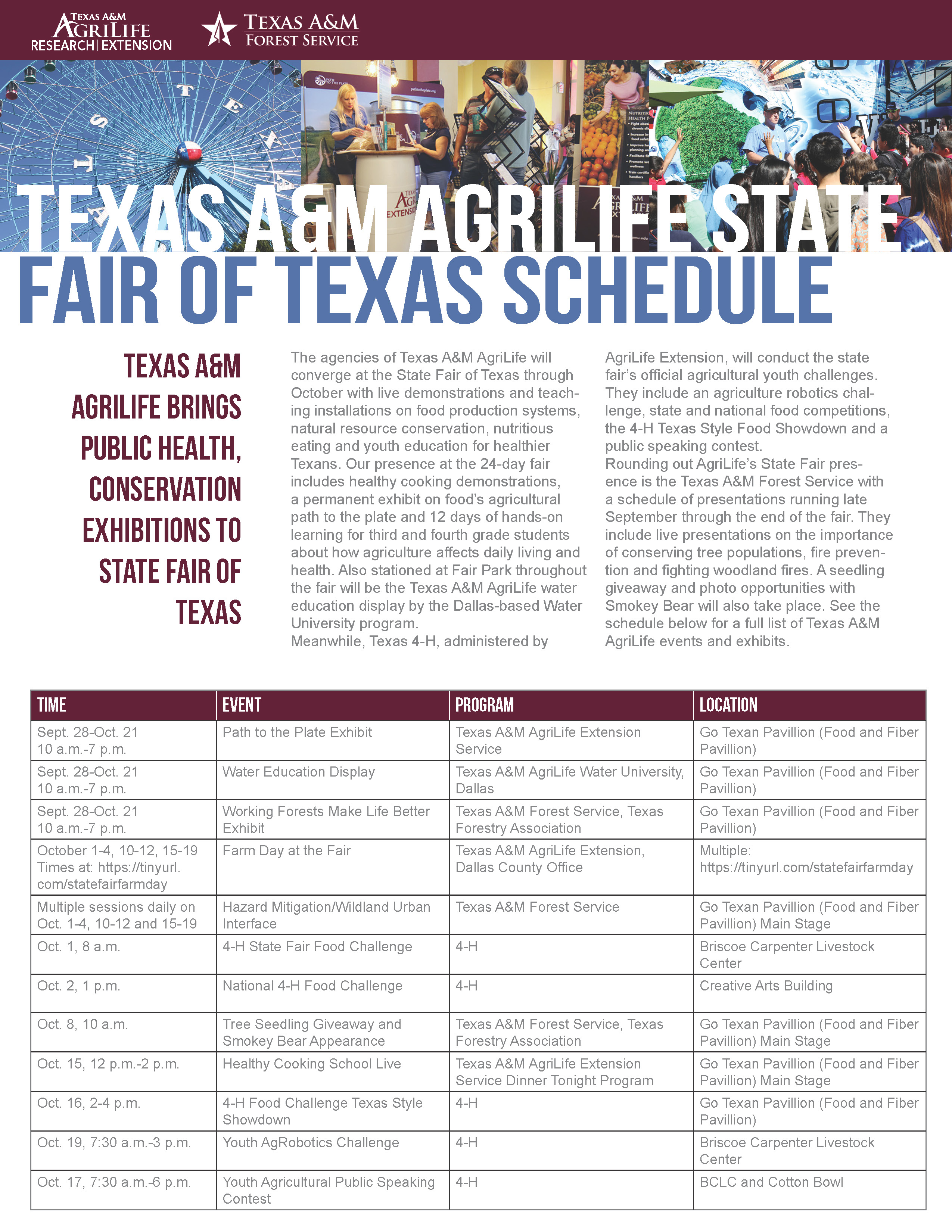 AgriLife state fair schedule AgriLife Today