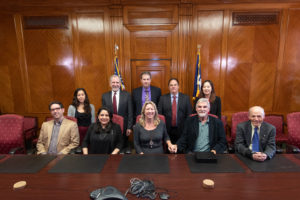 Representatives from both Texas A&M University and IPATH meet on the Texas A&M campus. Left to right, back row: Elizabeth Lampley, President Michael Young, Dr. Patrick Stover, Dr. Robert Schooley, Dr. Mei Liu; front row: Dr. Jason Gill, Adriana Hernandez Morales, Dr. Steffanie Strathdee, Dr. Thomas Patterson, Dr. Ry Young. (Photo credit: Division of Marketing & Communications, Texas A&M University)