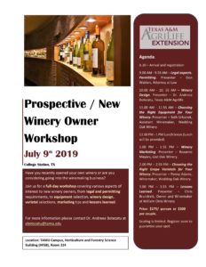  Prospective and New Winery Owner Workshop event flyer