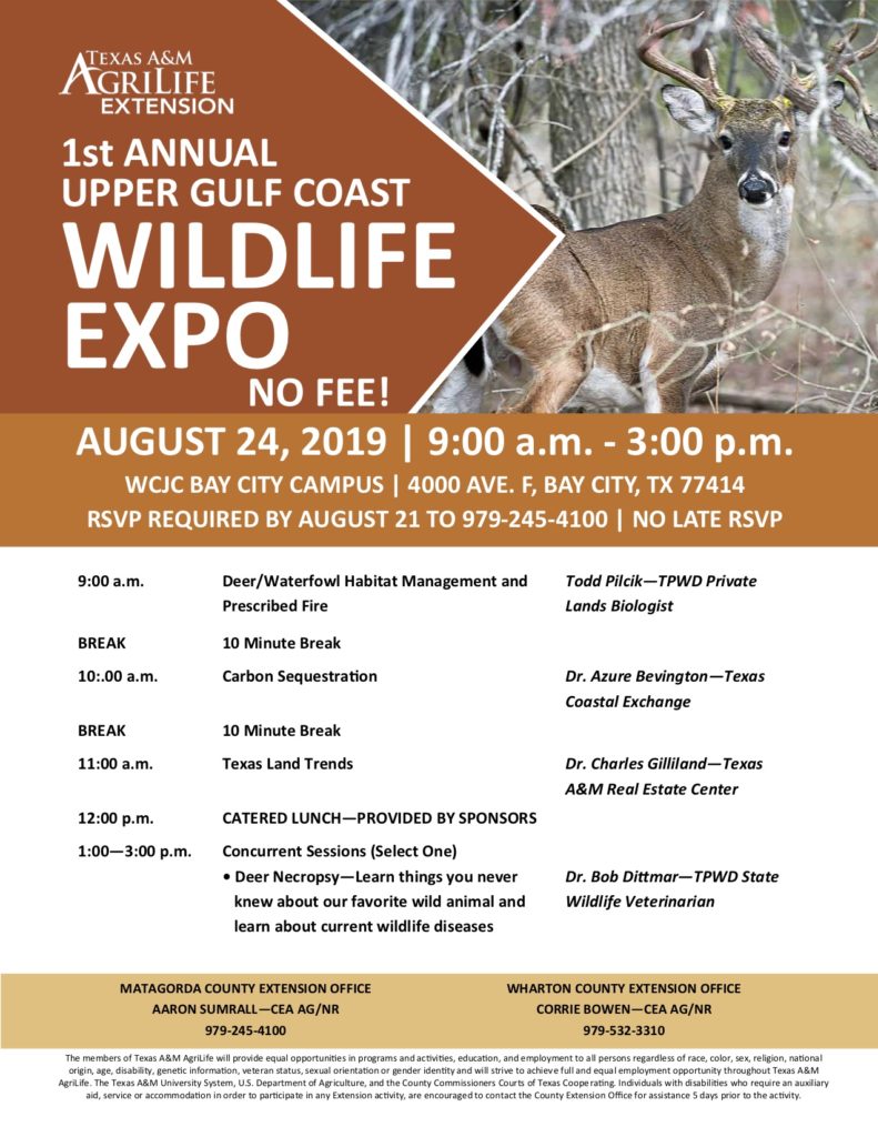 Wildlife Expo set for Aug. 24 in Matagorda County, Bay City AgriLife