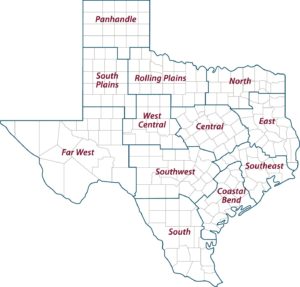 map of the 12 extension districts texas crop weather report
