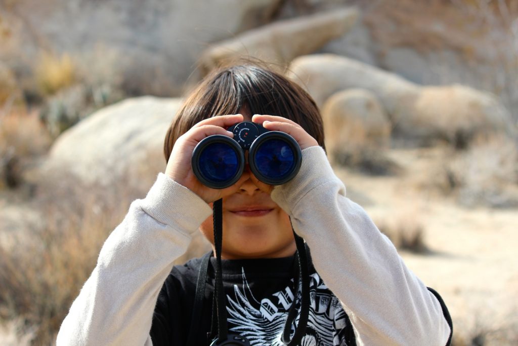 wild kids camp - child looking through binoculars
