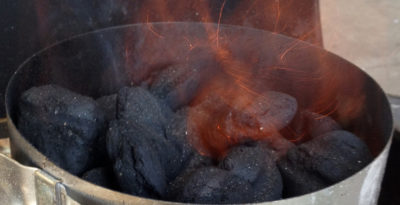 lit coals - extinguish to avoid wildfires