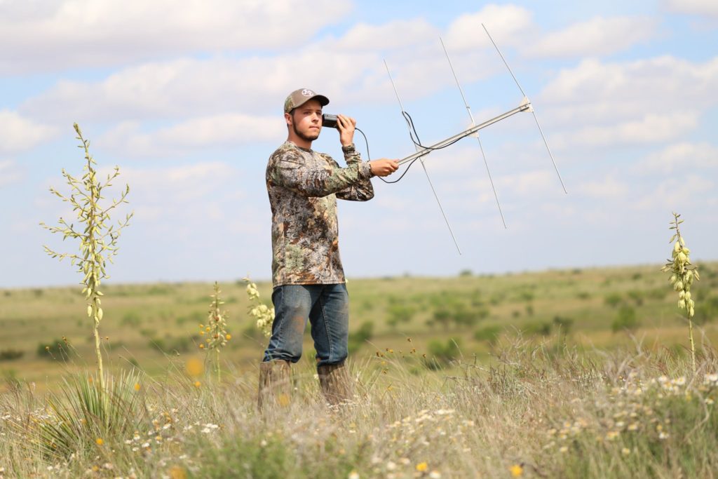 Male wildlife student uses technology to track wildlife. 
