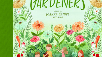 We Are The Gardeners book cover. Family of four surrounded by garden flowers.