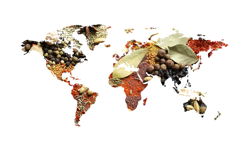 World map showing location of spices