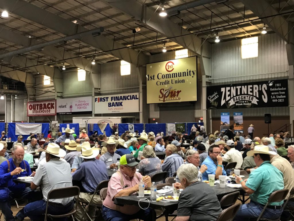 Crowd at Spur Arena eating a lamb supper in 2019.