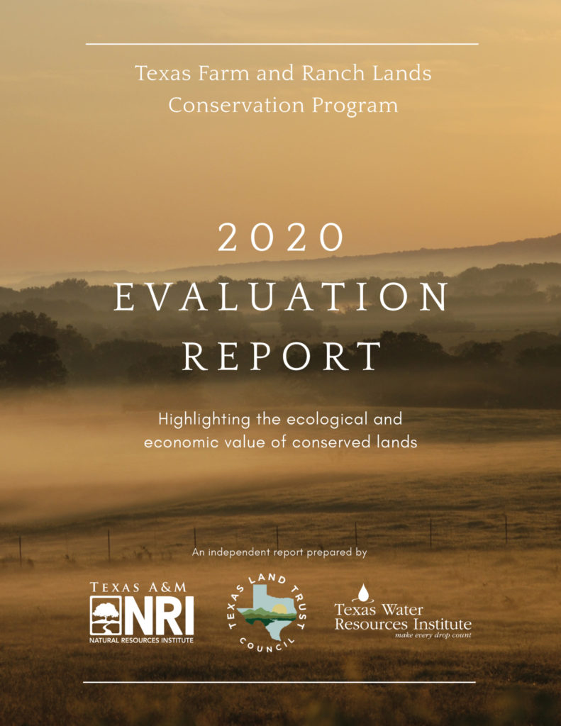 front page of 2020 Evaluation Report for Texas Farm and Ranch Conservation Program