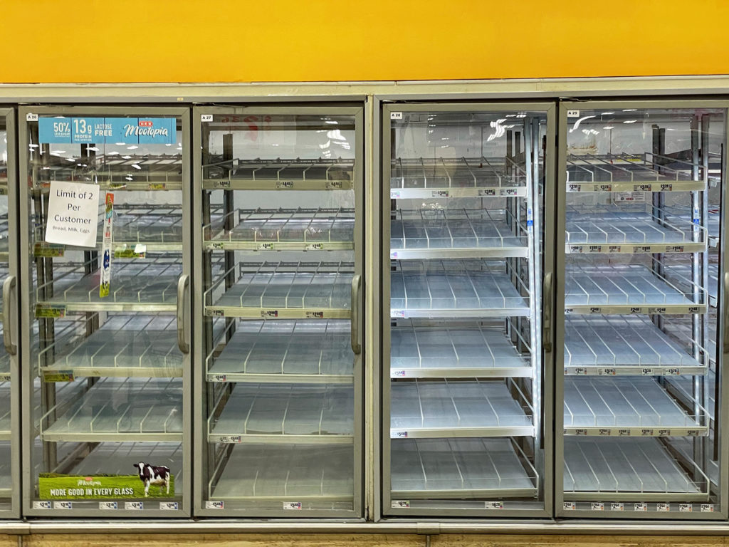 dairy cold case shelves are empty after the winter storm 