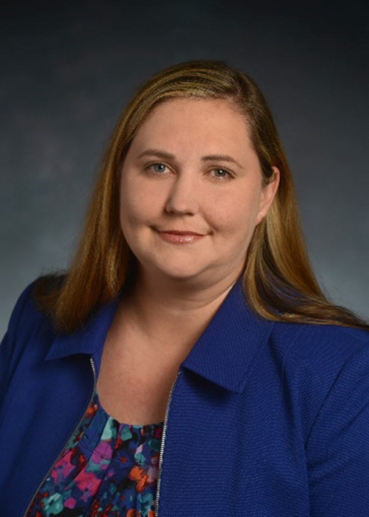 Professional portrait of a white woman wearing a blue blazer. Photo is of Heather Simmons, DVM, who now leads the Institute for Infectious Animal Diseases.