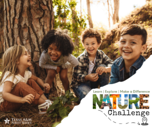 TFS Nature Challenge graphic with children sitting next to a tree