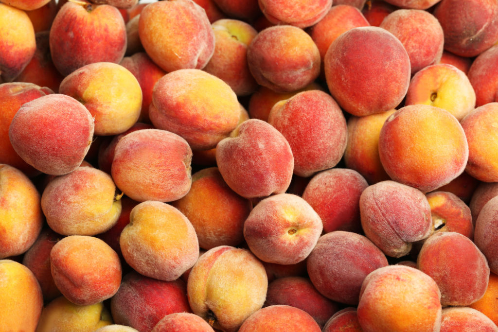 a full frame photo of harvested peaches. 