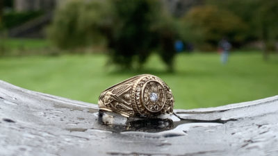 Mackenzie Lewis’ Aggie Ring at Blarney Castle in Ireland.