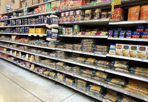 Pasta isle at grocery store. Drought impacts wheat