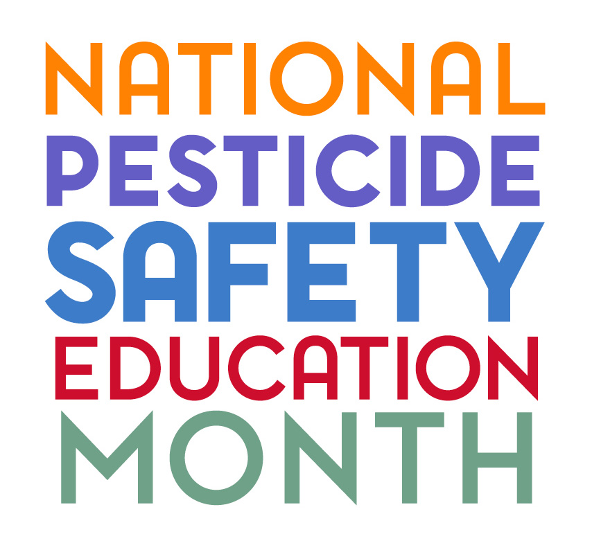 The words National Pesticide Safety Education Month logo. The words are yellow, purple, blue, red and green respectively