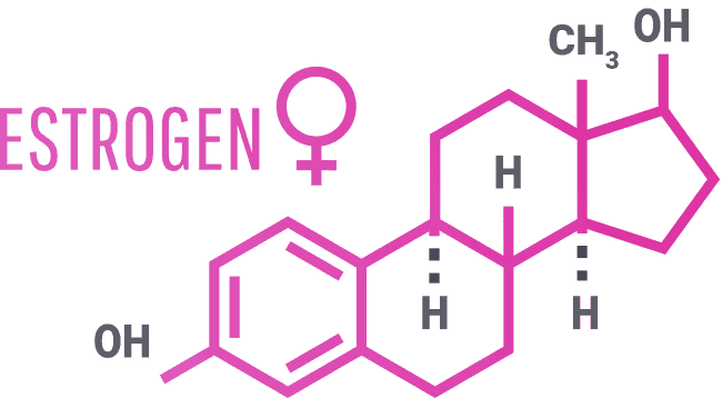 a graphic of the estrogen element with OH and H and CH3 molecules shown 