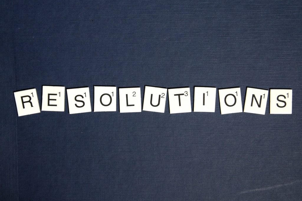 The word "resolutions" spelled out with individual letter blocks. 