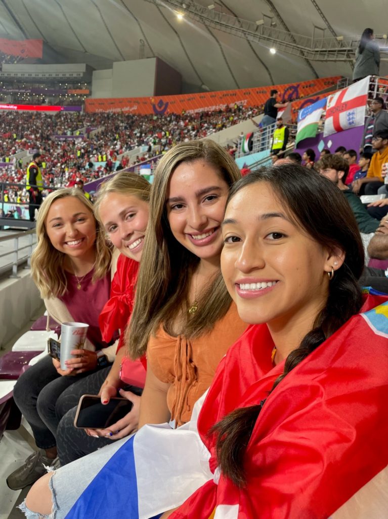Texas A&M study abroad students attending soccer match at the 2022 FIFA World Cup. 