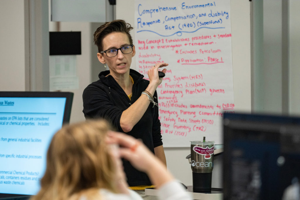 Kati Stoddard teaches bioenvironmental students in a classroom. 