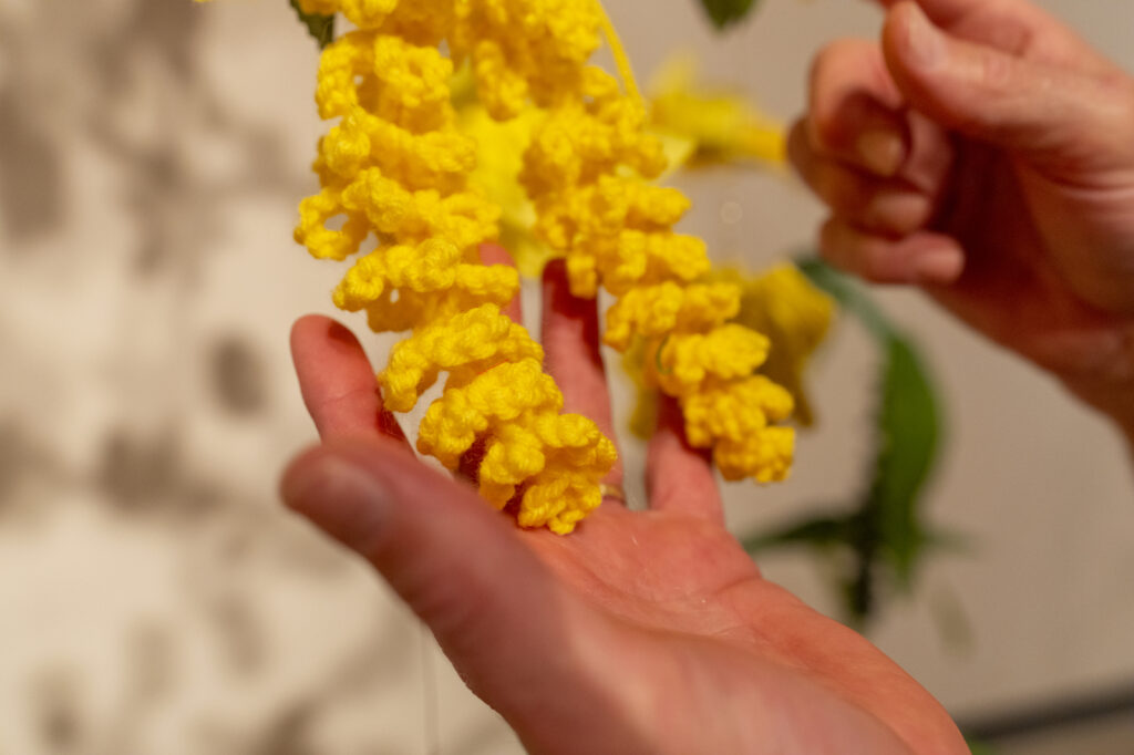 A handmade, crochet flower