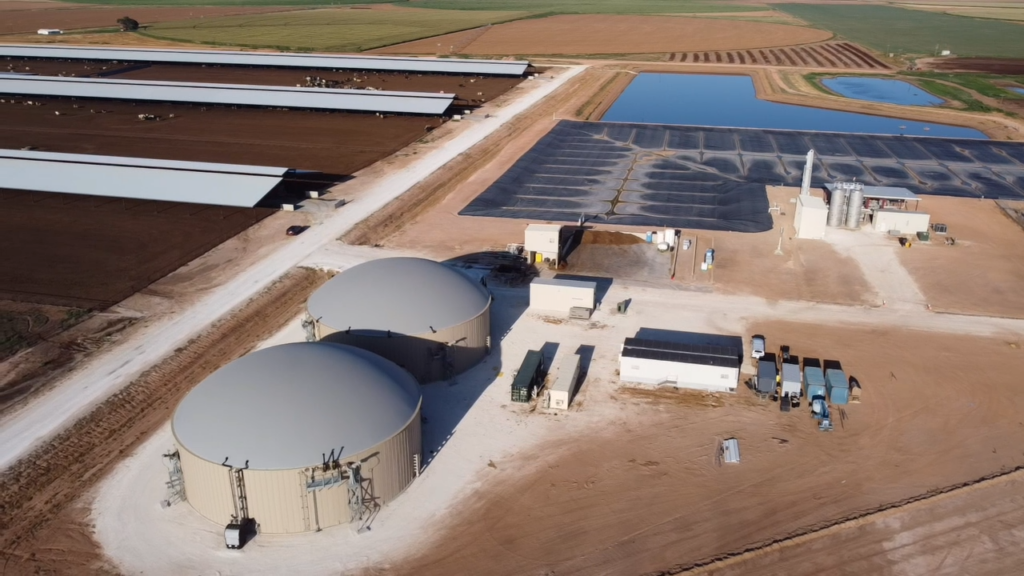 a series of lagoons and biogas filled pits that make an the anaerobic digester on the Del Rio Dairy.