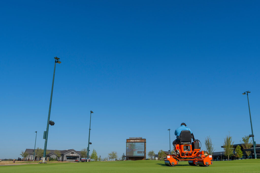 A person is mowing turfgrass at a park. Participants at the Jan 18 Public Works Conference in San Antonio will have the opportunity to earn continuing education units or to learn more on how to prepare for the Texas Department of Agriculture's commercial or non-commercial pesticide applicator license exam.
