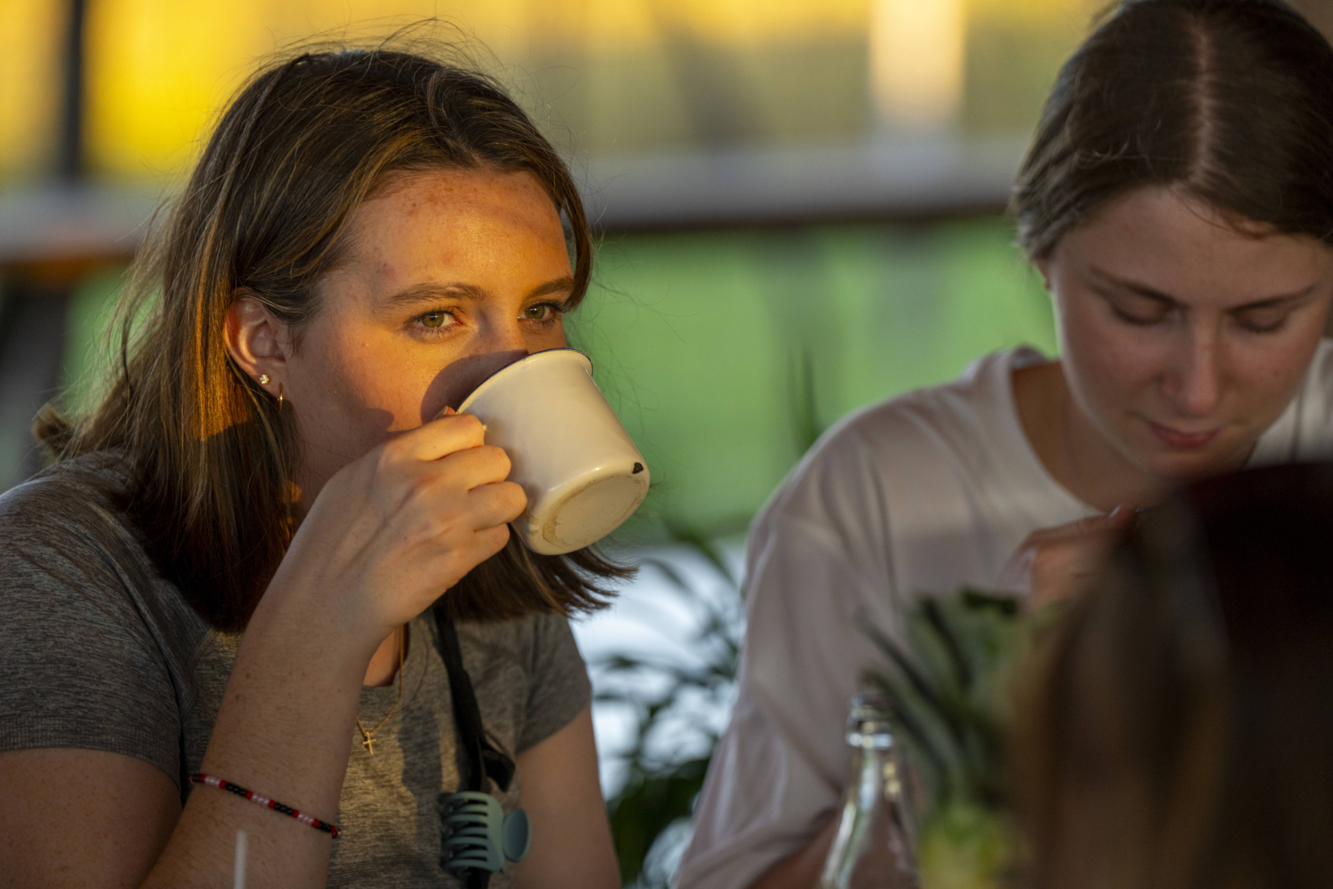 Two students drinking coffee