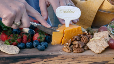 Up close image of cheese board.