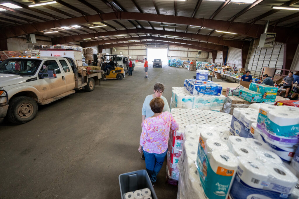 A huge metal barn is being filled with everything from toilet paper to water in an effort to meet the people needs of disaster victims in Hemphill County
